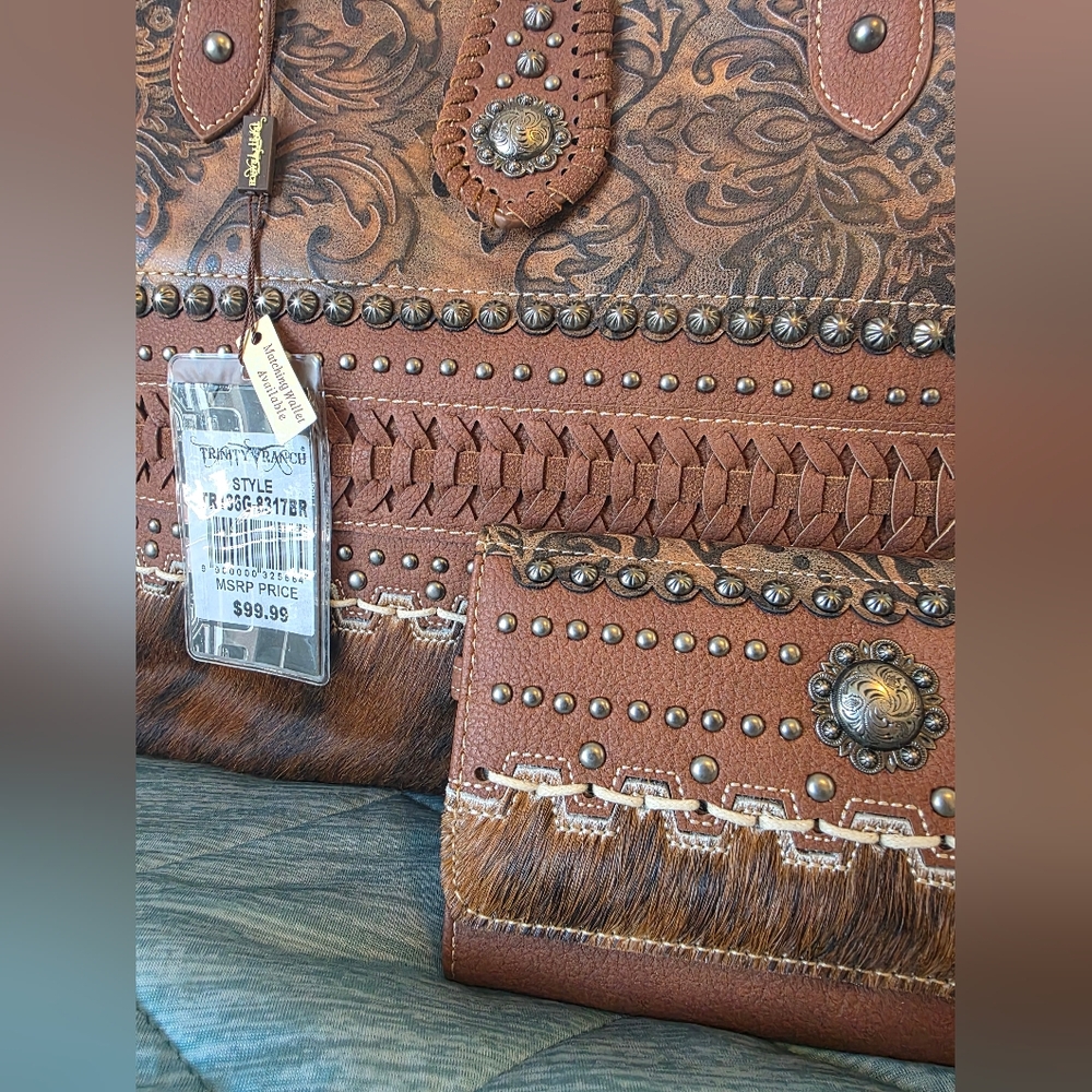Trinity Ranch Cowhide Purse + Wallet - Picture 2 of 10